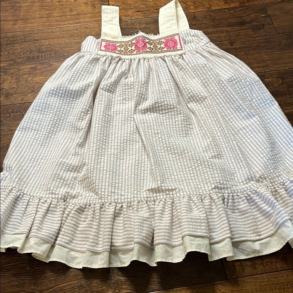 Limonada Striped Floral Embroidered Fiesta Dress, size 7-8